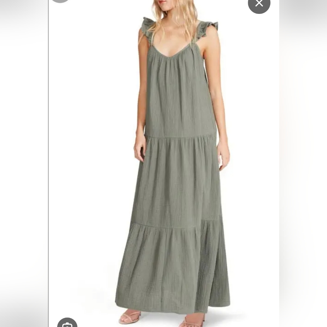 Esteve Madden Legant Olive Green Maxi Dress Size S Oversize Cotton 100%